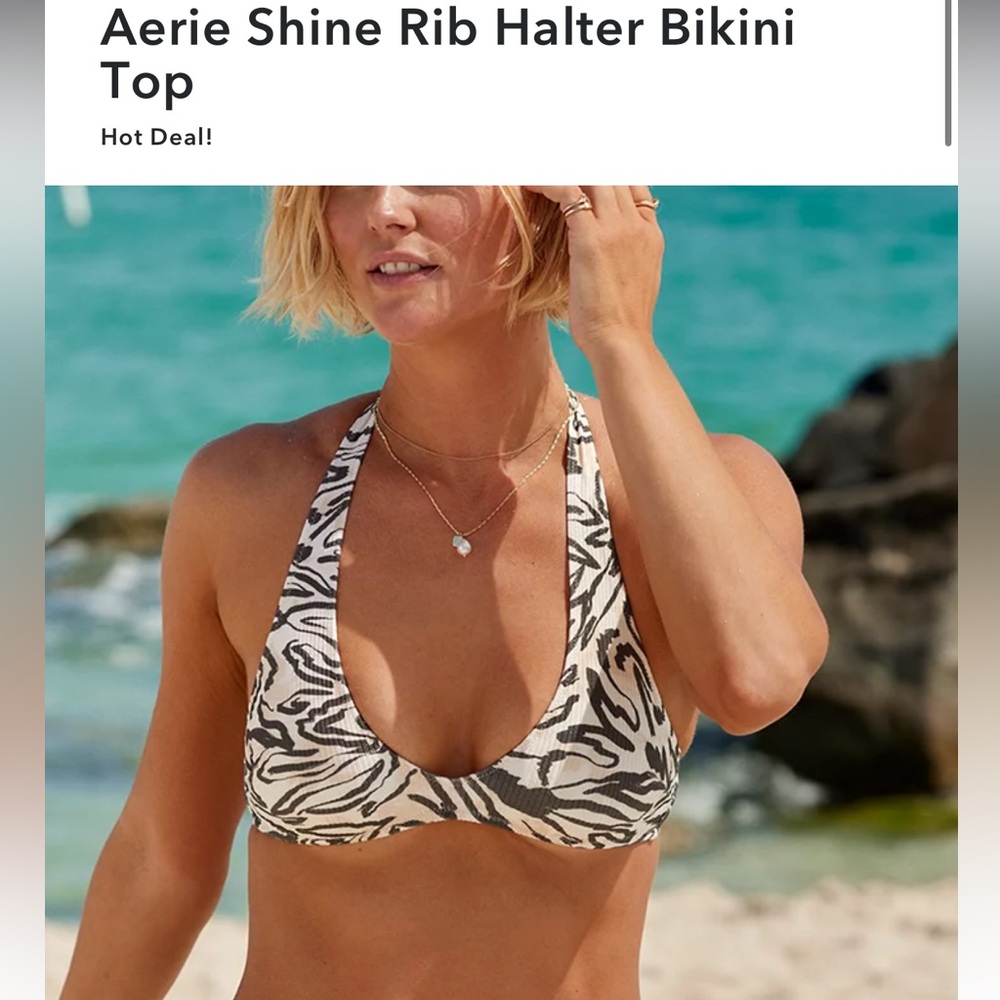 Aerie Shine Rib Halter Bikini Top - Natural
